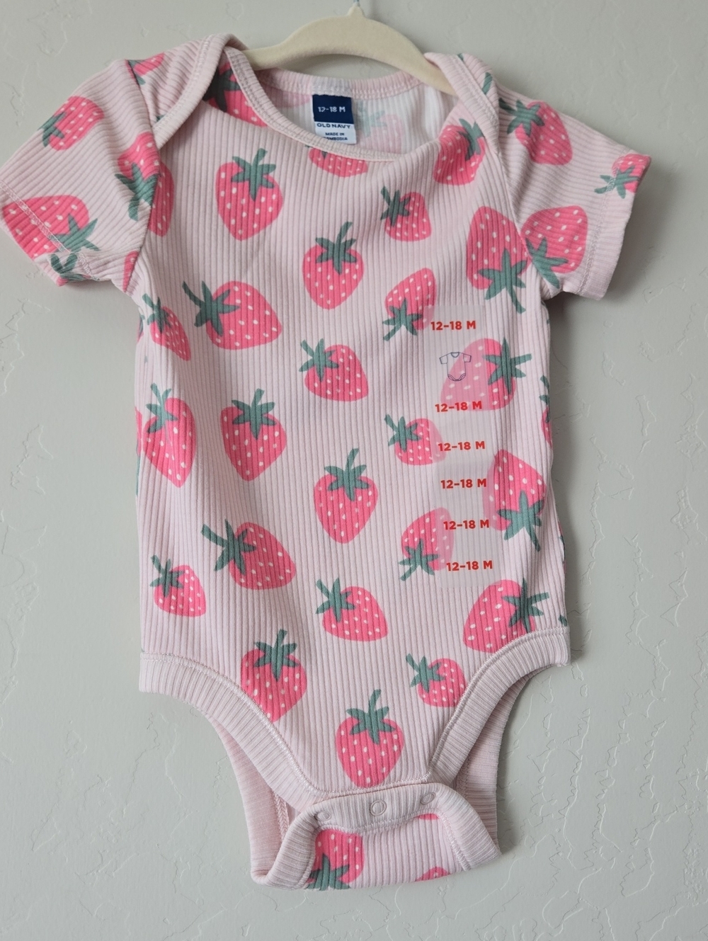 Old Navy Pink Ribbed Strawberry Print One-Piece Bodysuit